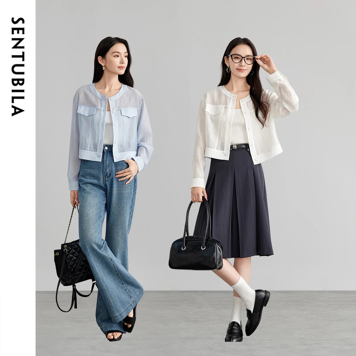 Chemise femme SENTUBILA en Lyocell, col rond uni, manches longues, simple boutonnage, nouvelle colle