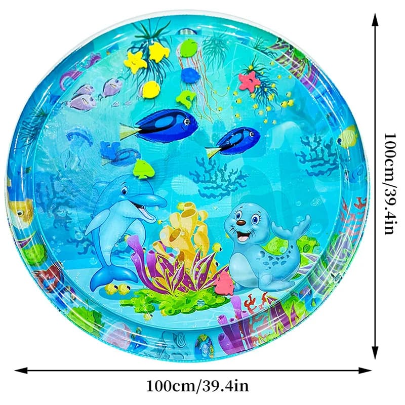 Grand tapis d'eau de jeu pour bébé, 100cm, motif de sceau de dauphin, tapis de jeu rond gonflable en