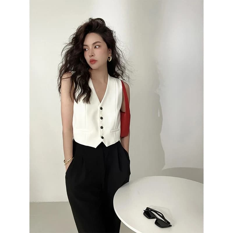 MEXZT-Blazer court vintage pour femme, gilet imbibé noir, vestes coréennes, manteau en fibre blanche