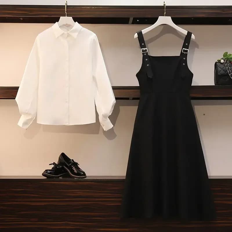 Ensemble deux pièces grande taille pour femmes, costume printemps et automne, chemise + robe à la mo