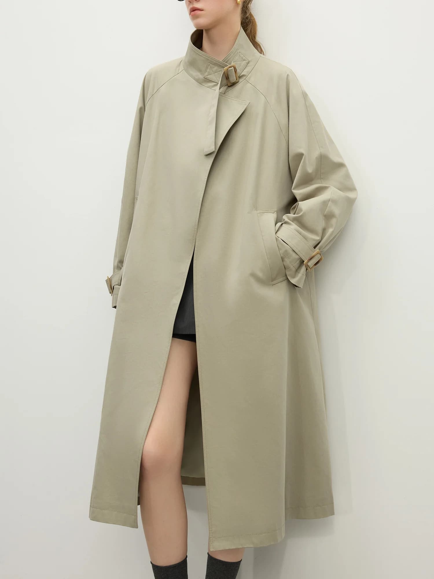 FSLE-Manteau long décontracté à col montant pour femme, tenue de bureau, style britannique, nouvelle