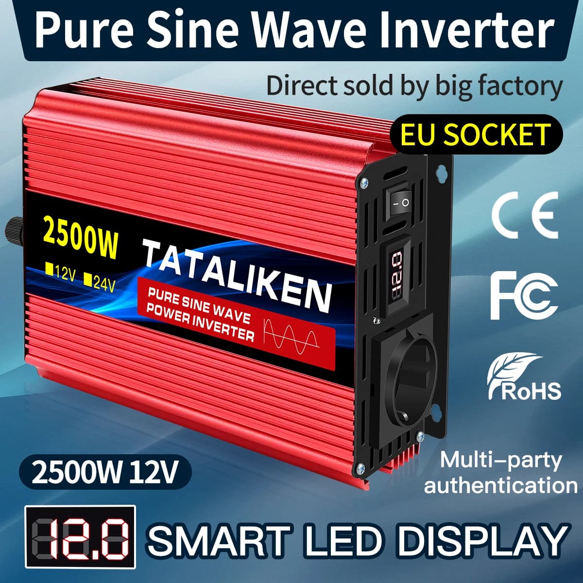 Onduleur à onde sinusoïdale Pure 2500W/3500W/4500W/5000WDC 12V/24V à AC 220V 230V, convertisseur de 