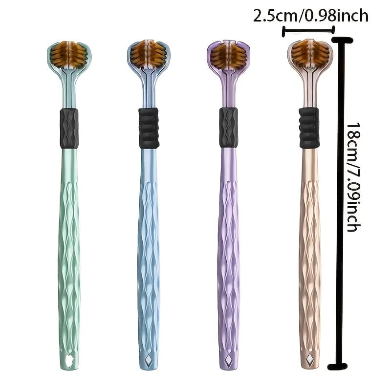 Ensemble de 4 brosses à dents manuelles ergonomiques avec 3 têtes de brosse, poils volcaniques dorés