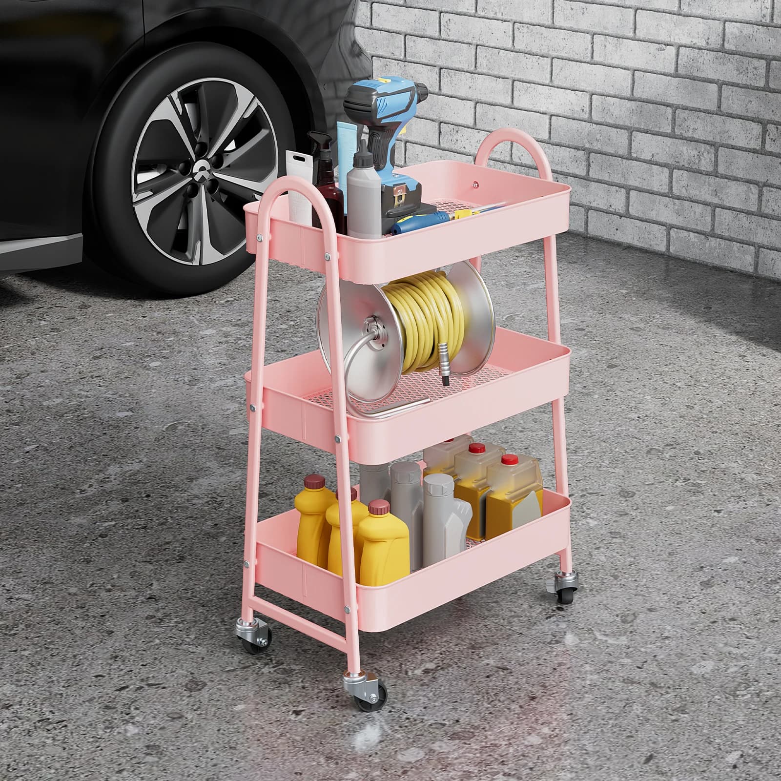 JHK – chariot de cuisine de rangement en métal à 3 niveaux, avec roues verrouillables, étagère Mobil
