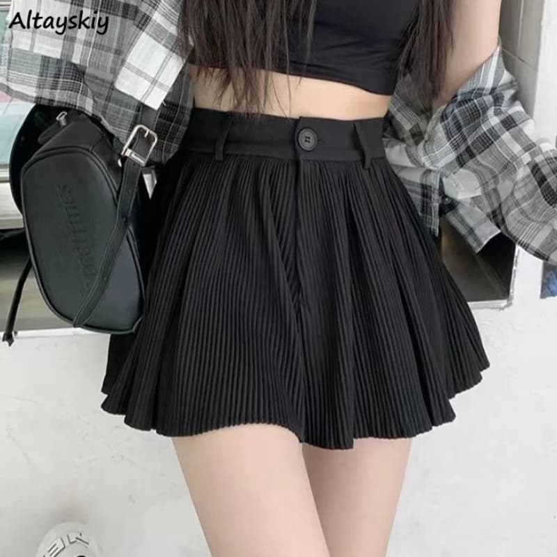 Short taille haute pour femme, plis solides, tout match, mode esthétique populaire, style coréen, ch