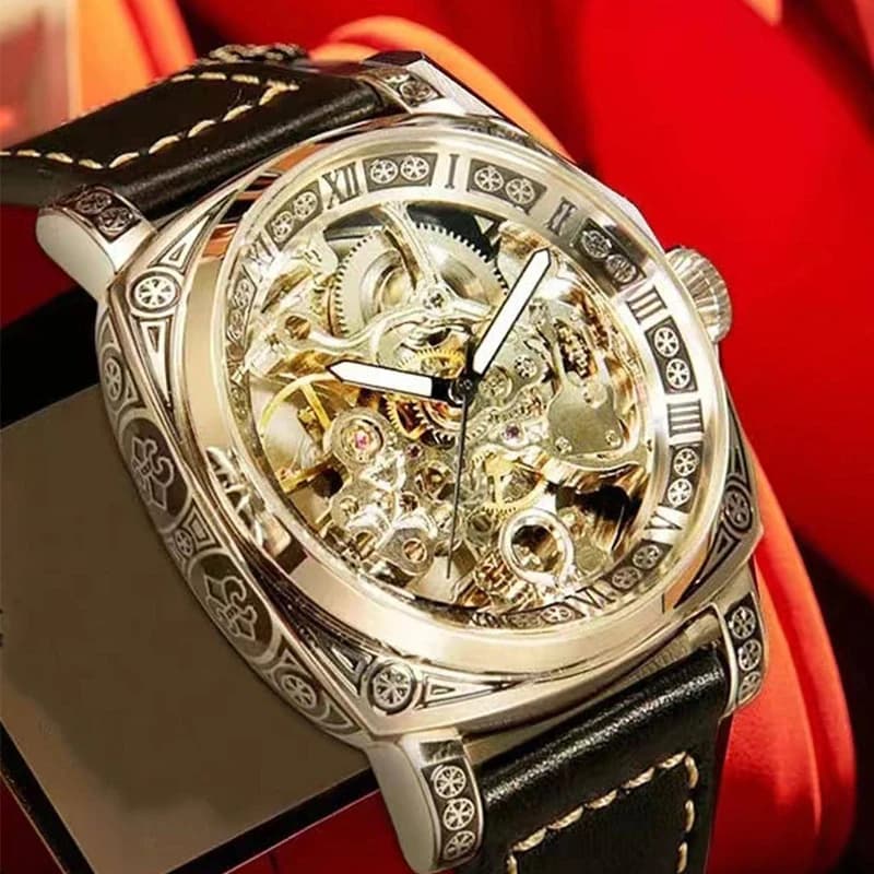 Une montre mécanique creuse à Tourbillon entièrement automatique sculptée lumineuse de Style d'affai