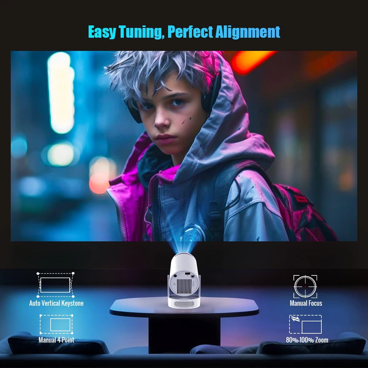 Projecteur magnétique HY300 PRO + 8K Android 14 double Wifi6 Allwinner H726 BT5.4 1080P 1280*720P pr