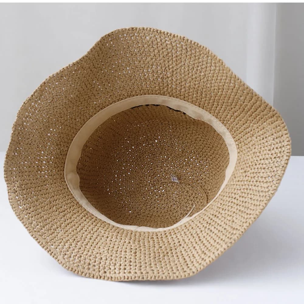 Nouvelles femmes Chapeau de soleil large bord chapeaux de plage femmes été Chapeau de paille pliable