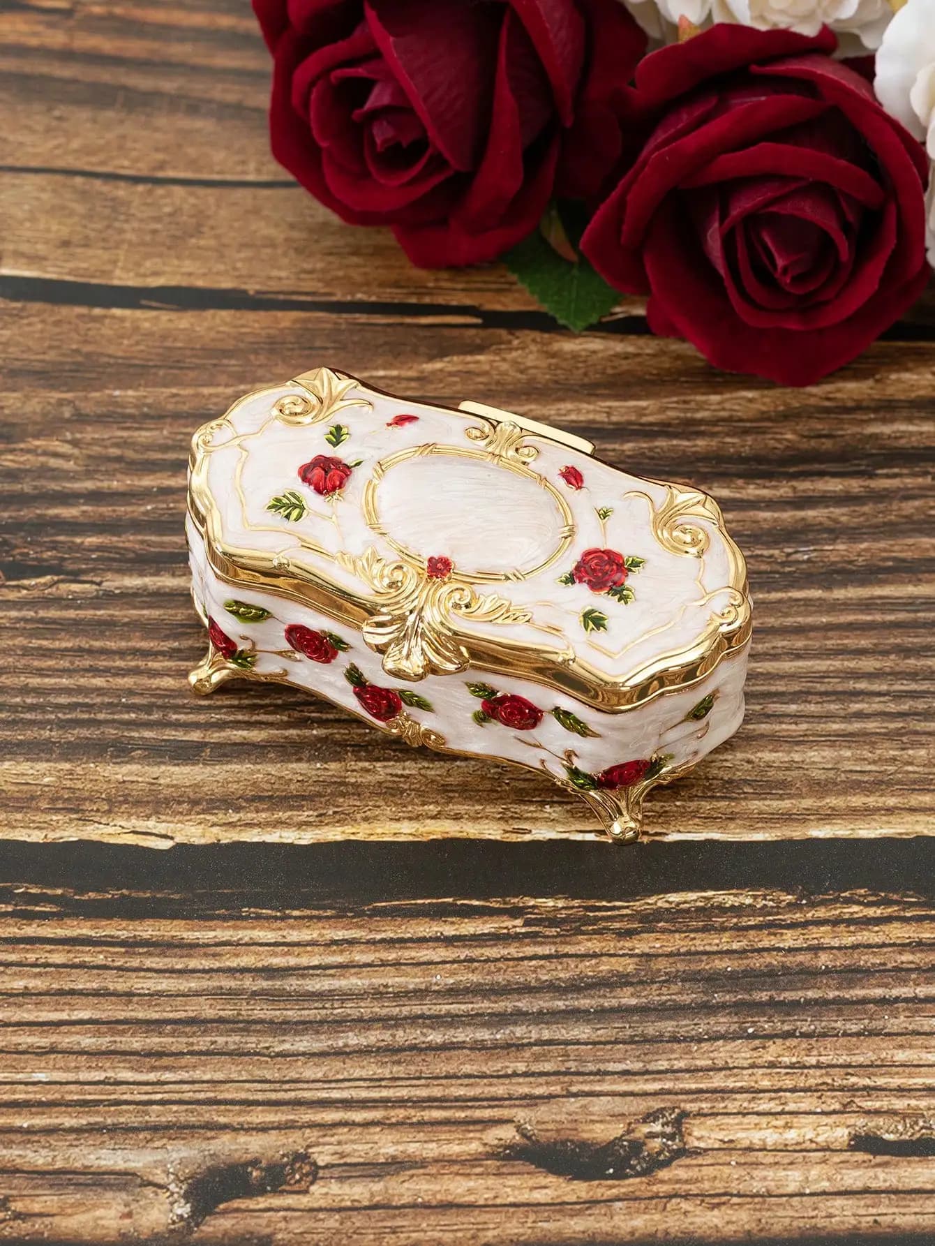 Boîte à bijoux vintage européenne créative en métal, petite boîte de rangement de bijoux, or, blanc,