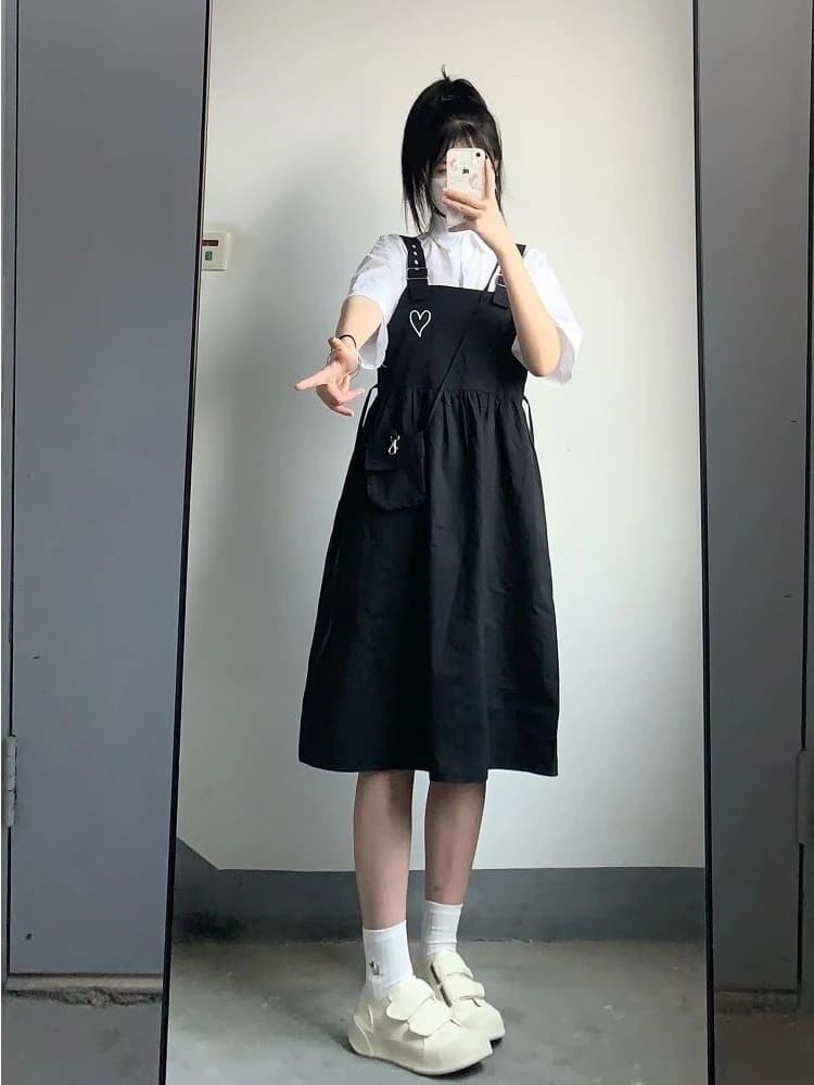 FIBfur s-Robe à bretelles imprimées en forme de cœur pour femmes, style preppy Kawaii, streetwear fi