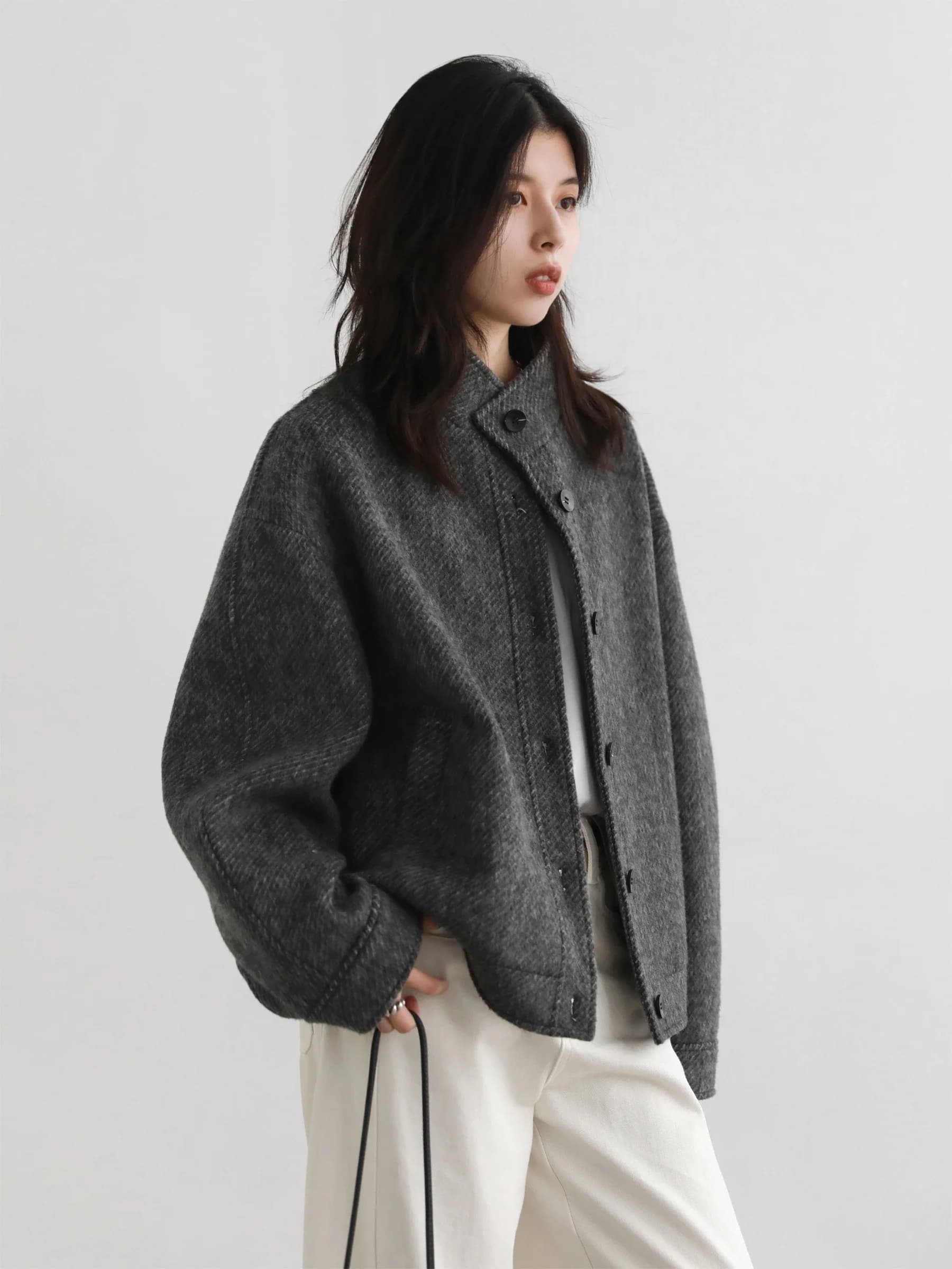 CHIC VEN Manteaux en Laine pour Femmes, Style Vintage Décontracté, Col Montant, Vestes Amples en Lai