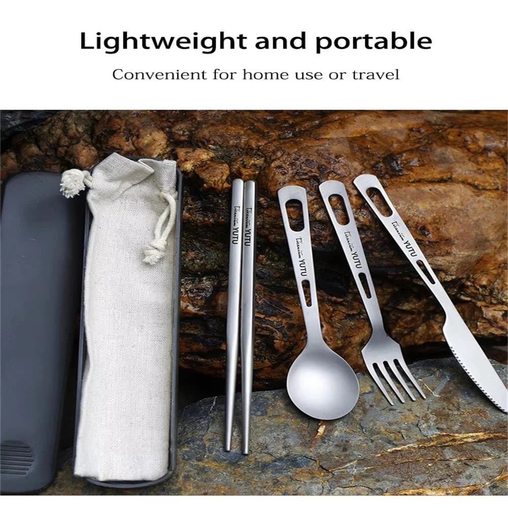 Ensemble de couteaux et fourcommuniste conviviale rés en titane pur, couteau portable, cuillère, bag