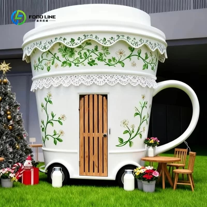 Kiosque de restauration mobile personnalisé pour tasses à thé, attrayant, idéal pour les événements 