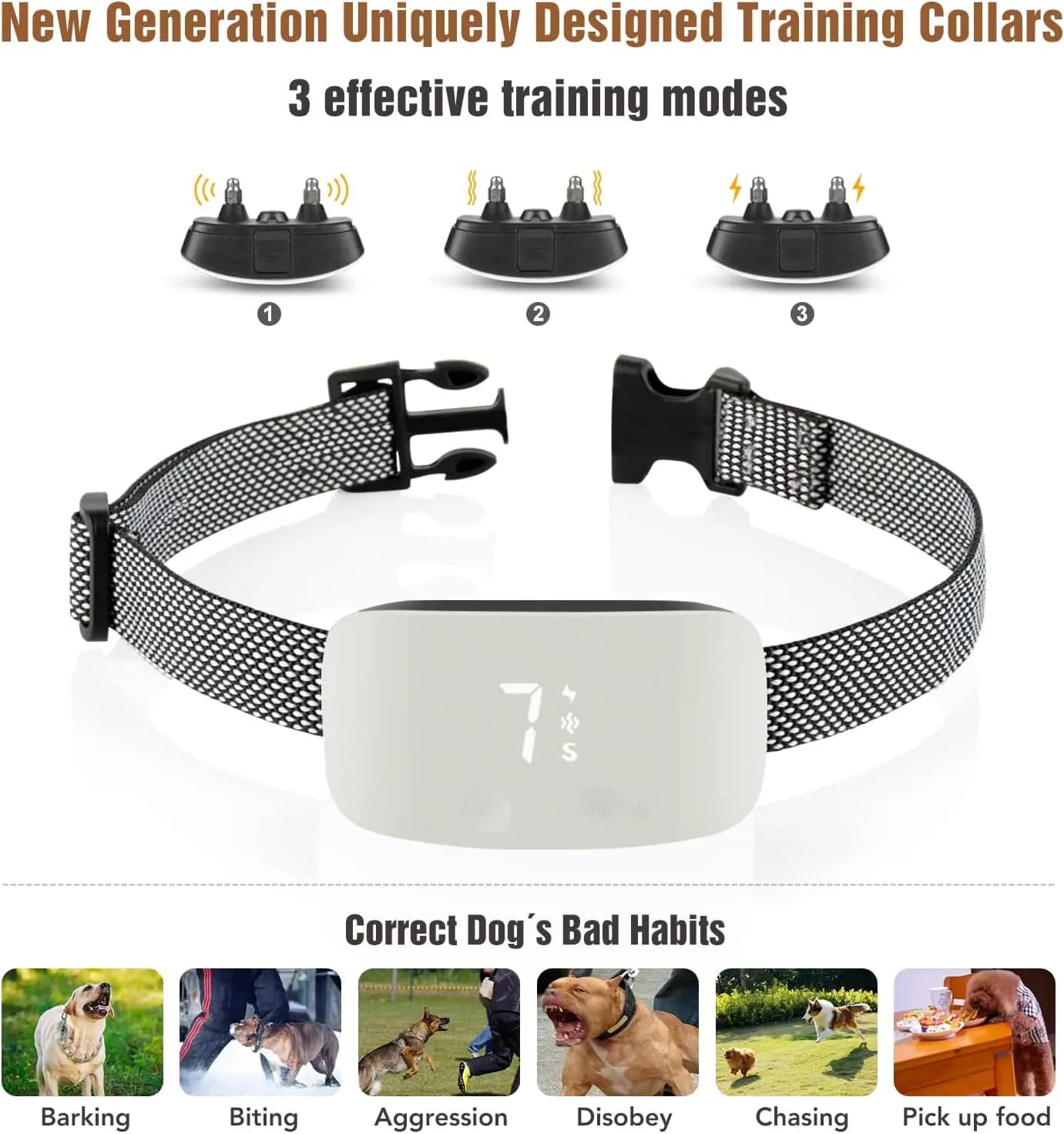 Collier intelligent anti-aboiement pour chien, collier d'entraînement automatique avec 3 modes, son,