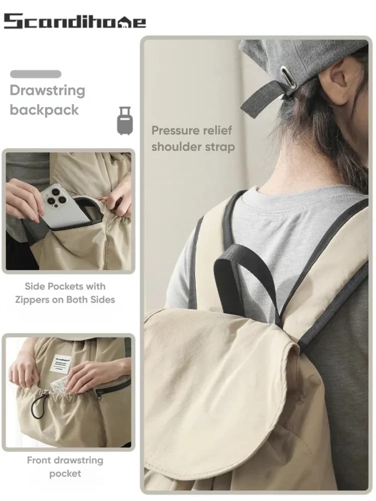 Grand sac à dos imperméable en nylon avec cordon de serrage pour hommes et femmes, compartiment pour