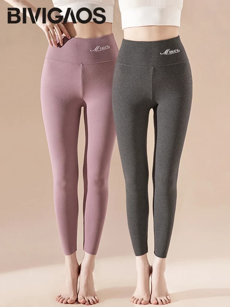 BIVIIncome OS-Leggings auto-chauffants taille haute brodés pour femmes, Caleçons longs thermiques, L