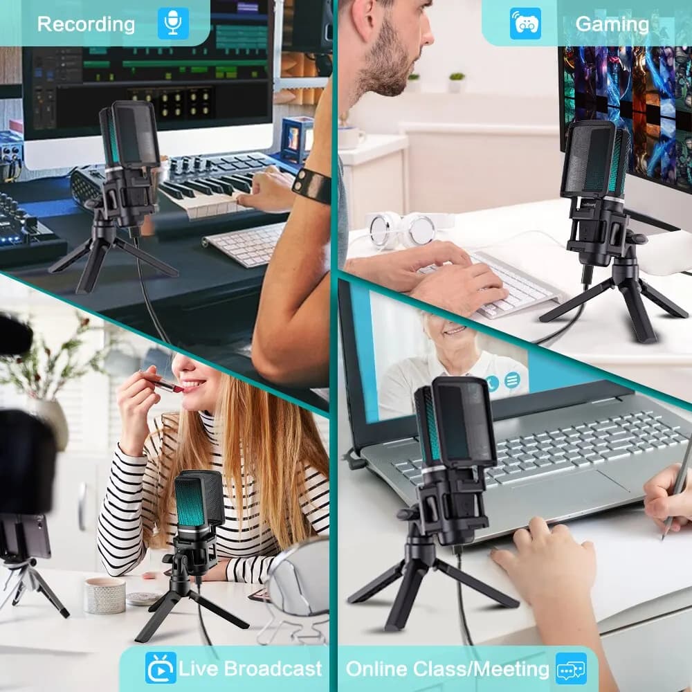 Zealsound-Microphone statique RVB avec bras articulé, micro à condensateur USB avec trépied, adapté 