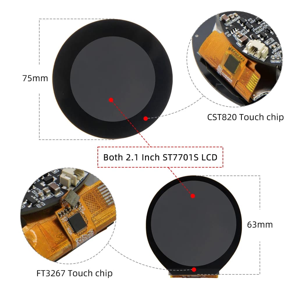LILYGO® T-RGB ESP32-S3 Carte de développement ST7701S, écran tactile LCD rond T-RGB, ESP32-S3, 2.1, 