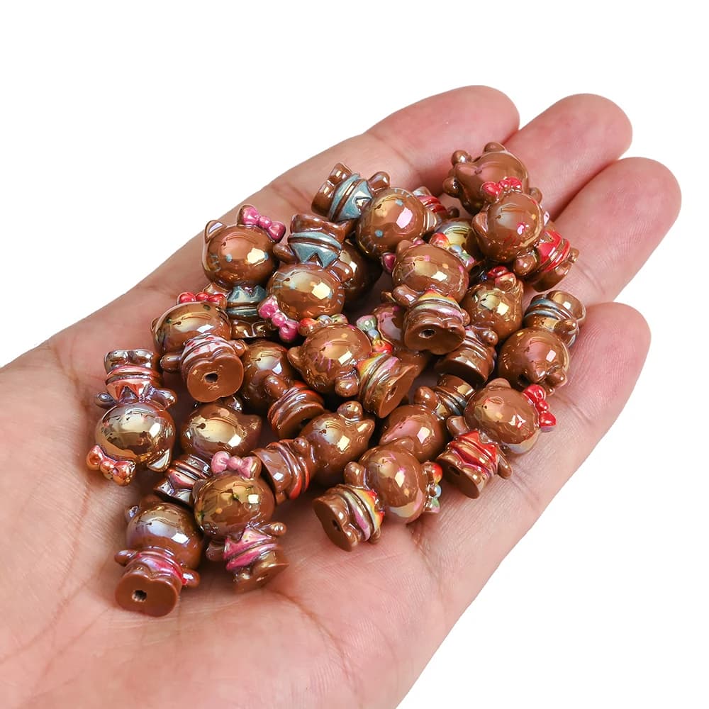 10 pièces marron Sanrio Hello Kitty perles en résine bijoux perle d'intervalle en vrac pour bricolag