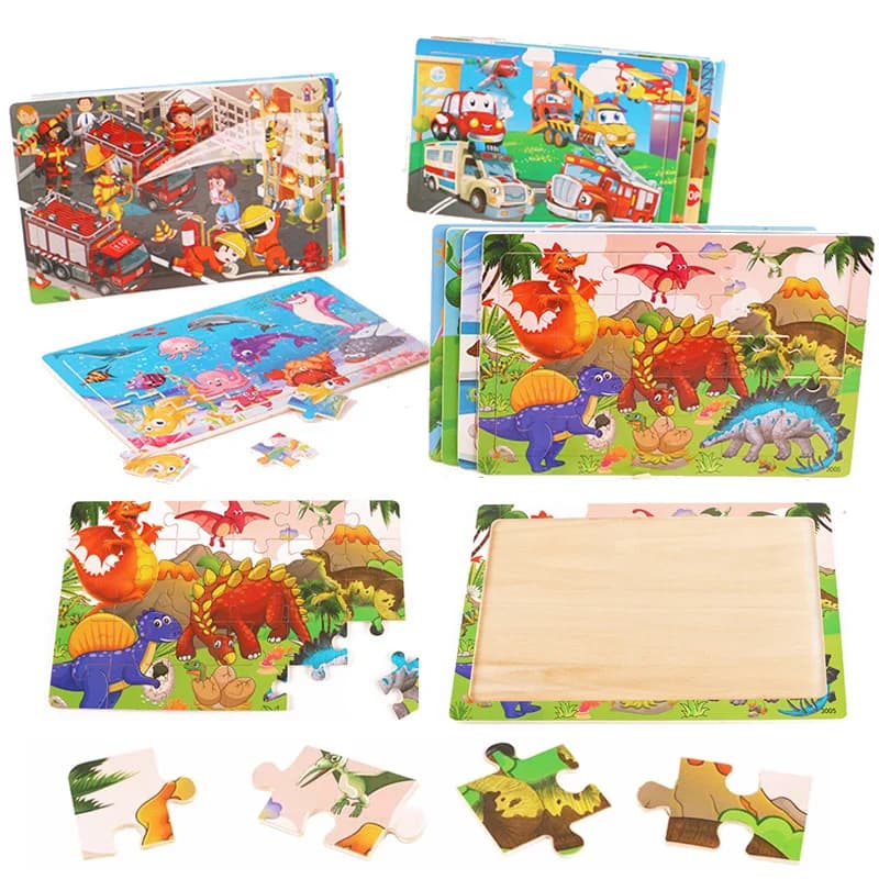 Nouveaux puzzles en bois de 30 pièces, animaux de dessin animé, trafic, tangram, puzzle 3D en bois, 