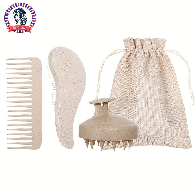 Ensemble de brosses à cheveux écologiques à poils souples et masseur de cuir chevelu en silicone por