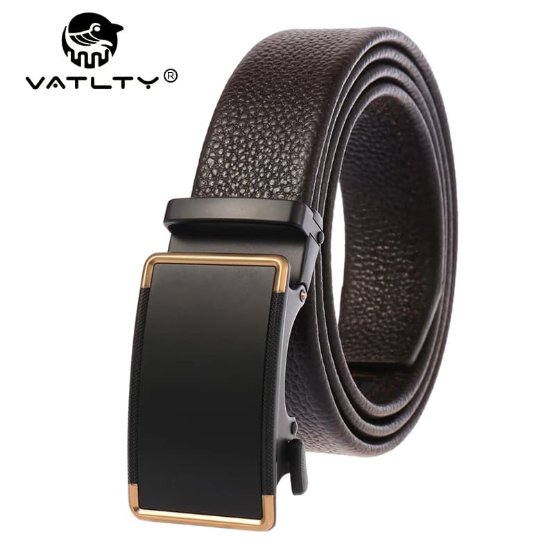 VATLTY 100cm-130cm Ceinture en cuir marron pour hommes Hard Netal Alloy Ceinture pantalon à boucle a