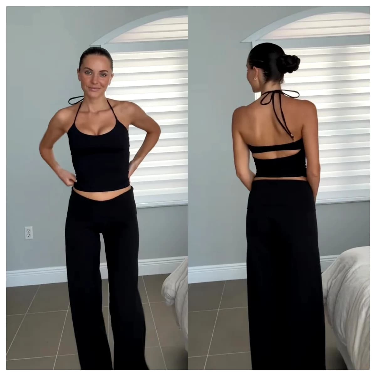 Débardeur Camisole extensible à dos ouvert pour femme avec accessoires en métal et bretelles auto-cr