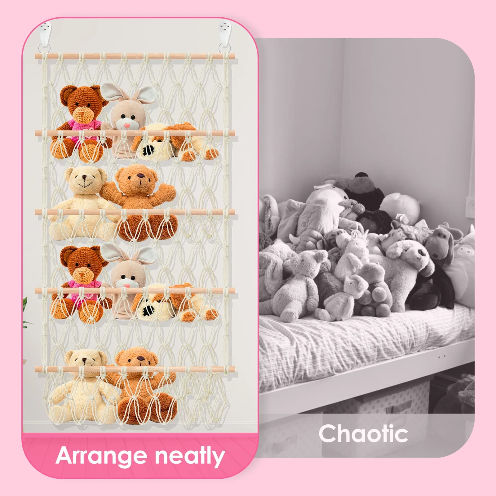 Filet de rangement pour jouets en peluche à 4 couches, filet de rangement pour animaux en peluche de