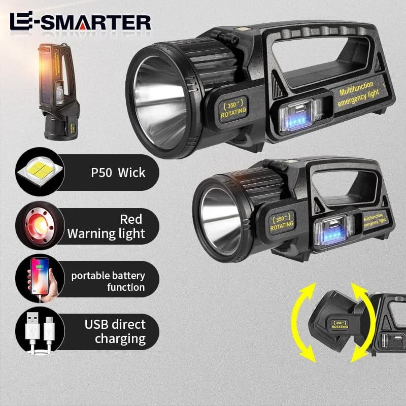 P50 Solaire De Charge Portable Puissant LED Lampe de Poche De Poche Projecteur USB Rechargeable Étan