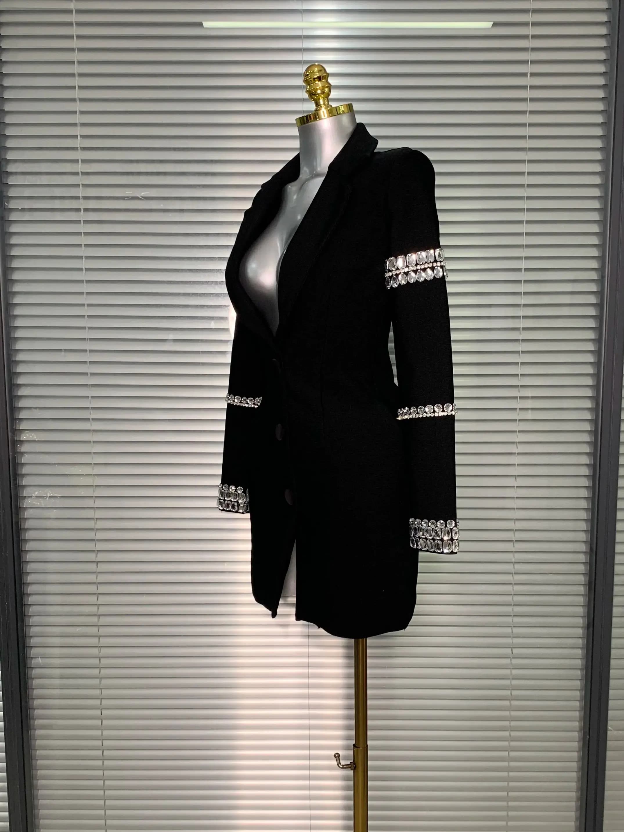 Robe à bandes pour femmes, flambant neuf, Sexy, décolleté en V profond, manches longues, Blazer perl
