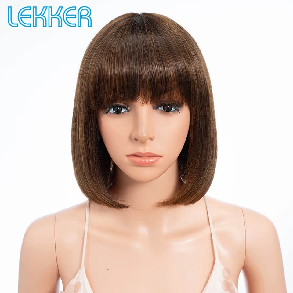Lekker Ombre brun court droit Bob 100% perruque de cheveux humains avec frange pour les femmes brési