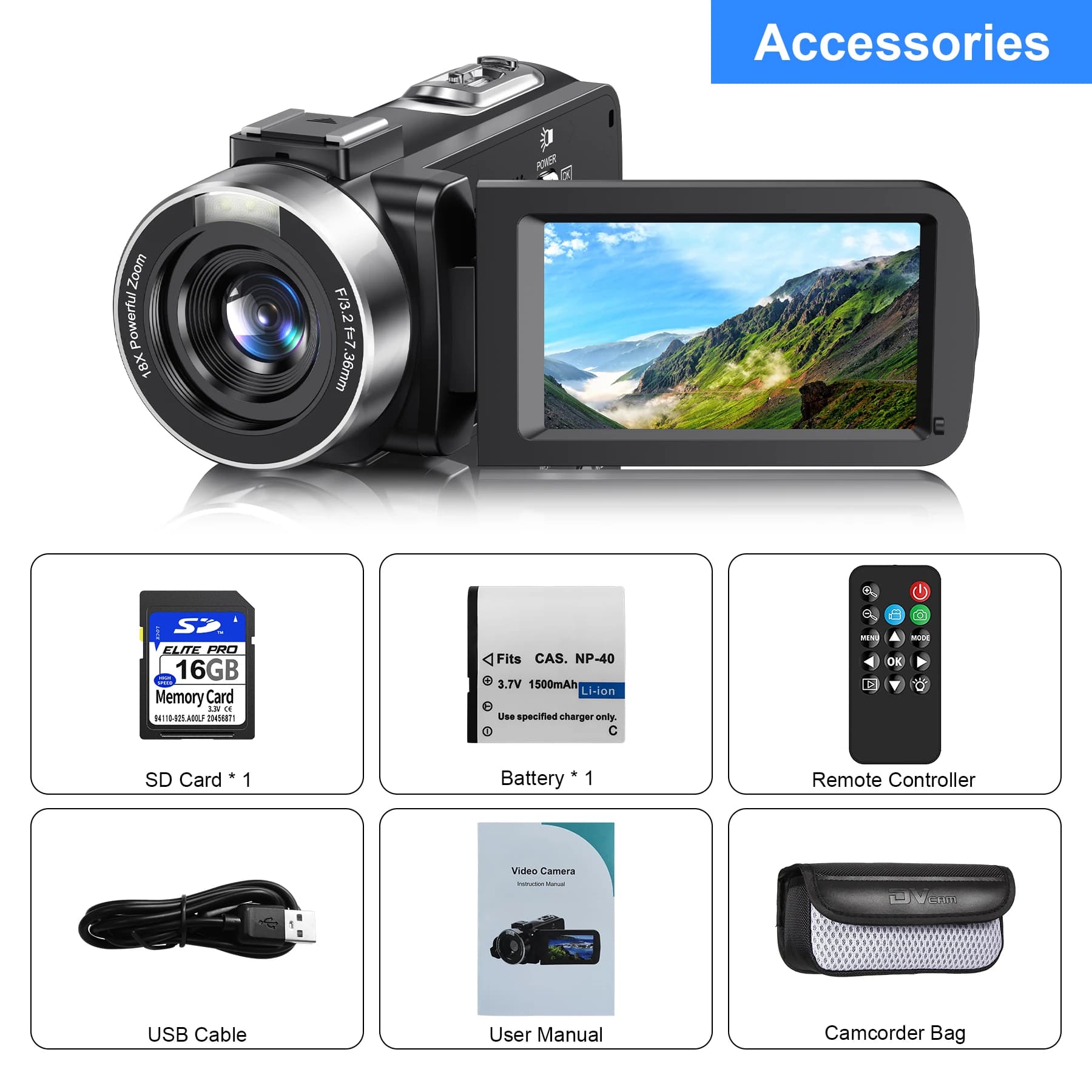 Caméscope vidéo photo numérique 2 en 1, 4K, n'aime numérique 18X, 42MP, écran rotatif 3.0 ", haute d