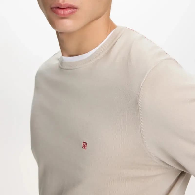 Pull en maille à col rond pour homme CH, manches longues, tricot intemporel, décontracté, essentiel 