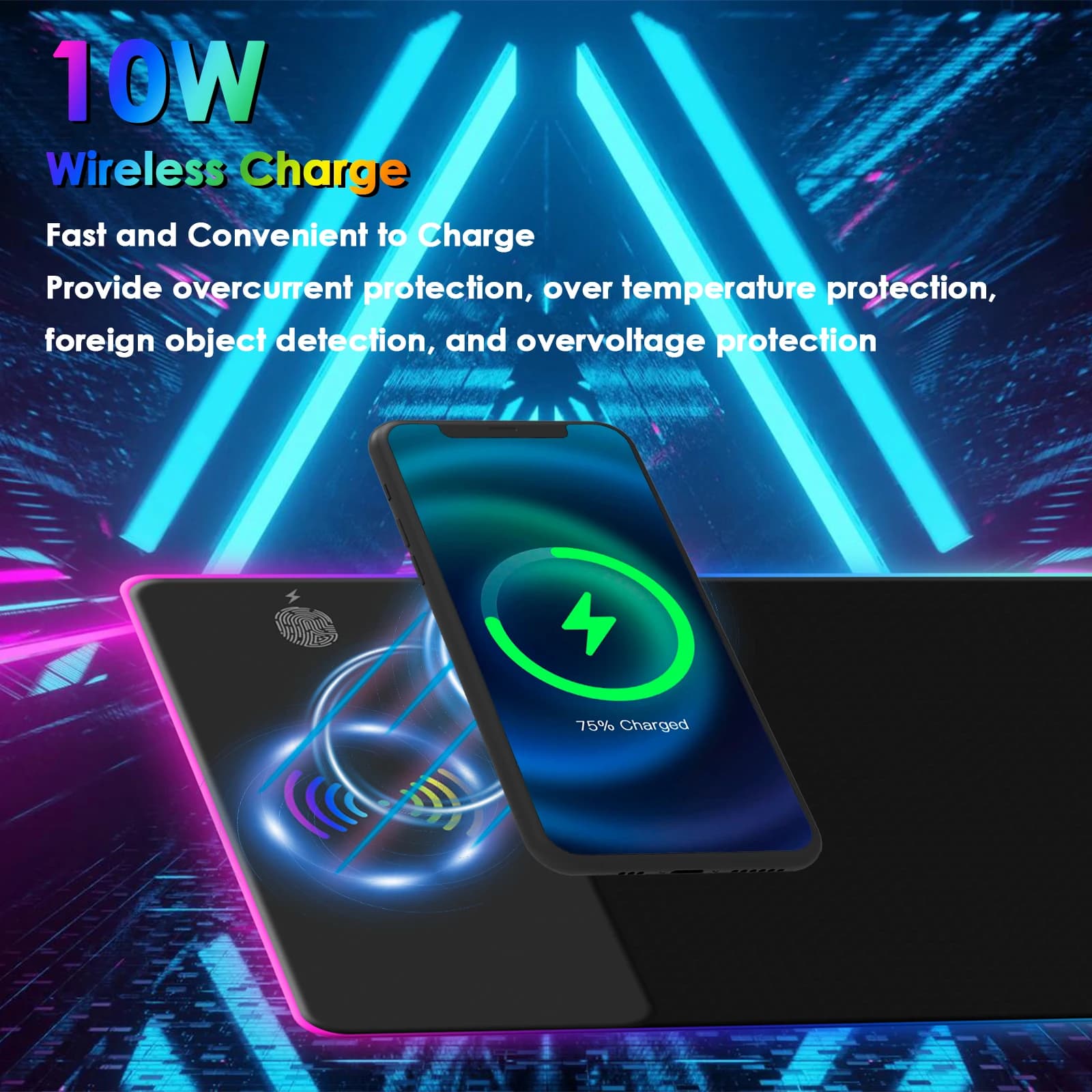 Tapis de souris RGB à chargement sans fil, LED de jeu, avec 10 Modes d'éclairage, Extra Large XXL, e