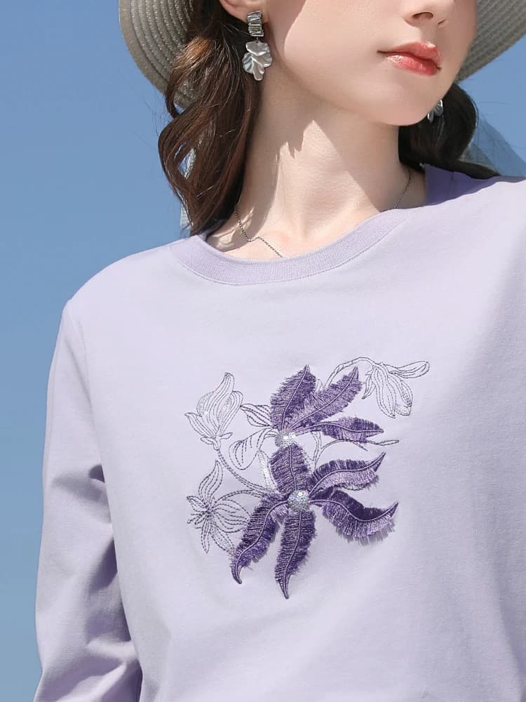 I BELIEVE YOU T-shirt à manches longues lilas pour femme, collection Printemps 2026, avec broderie f