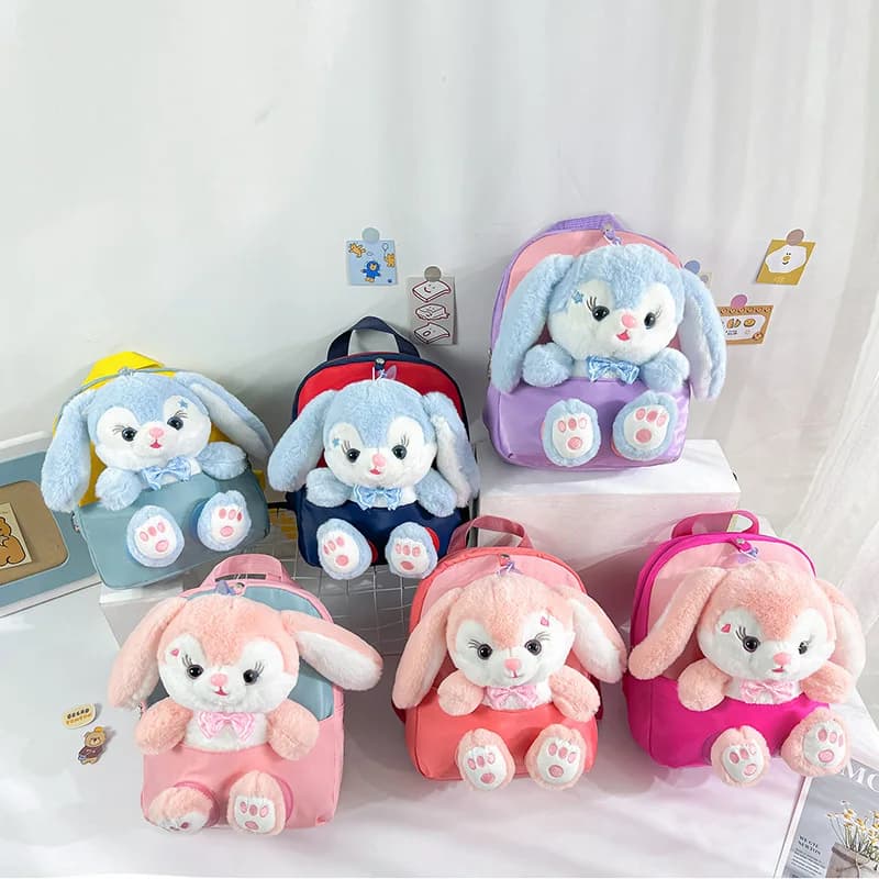 Sac à dos lapin en peluche 3D pour garçons et filles, cartable mignon avec nœud papillon, sacs d'éco