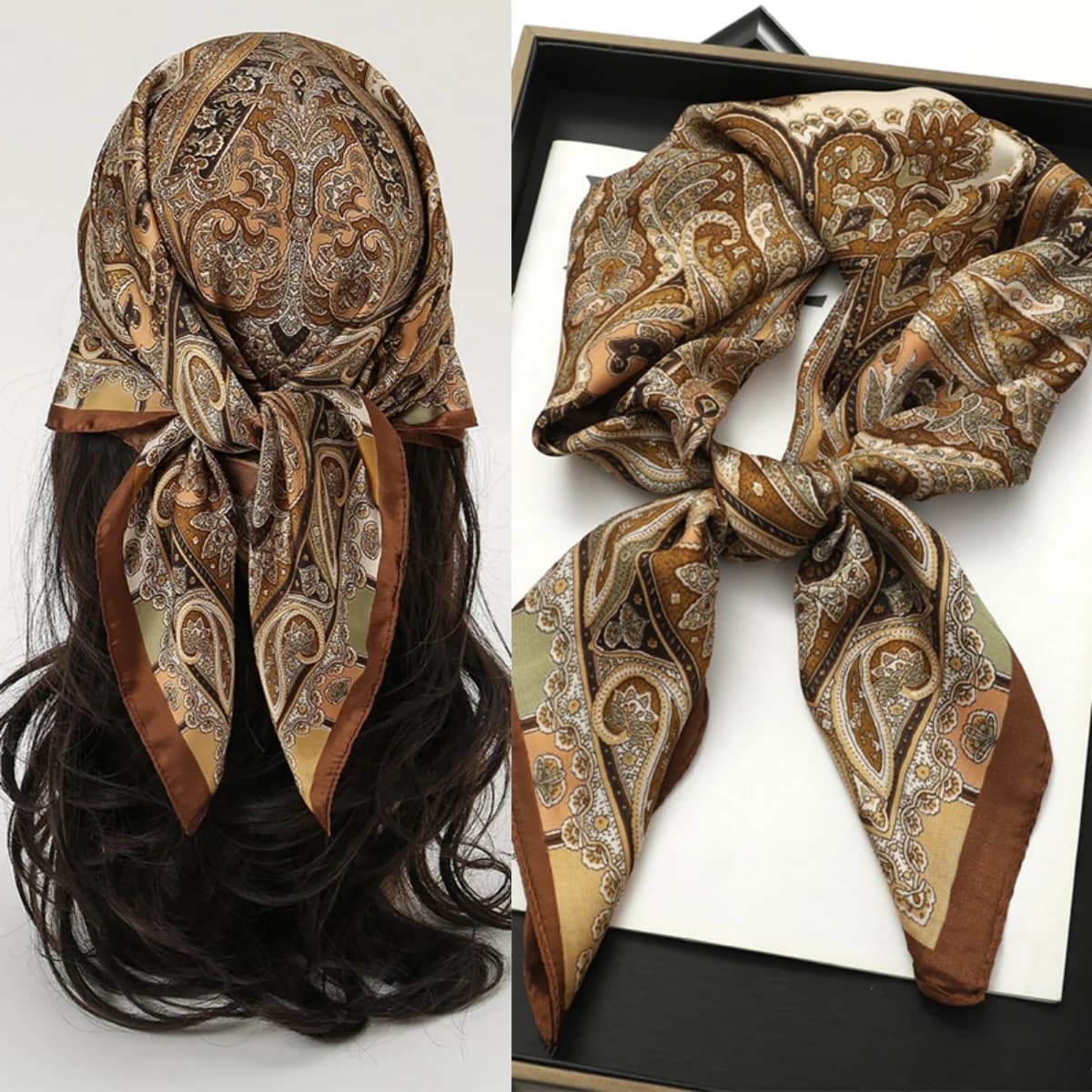Foulard carré imprimé de style bohème pour femmes, châles en satin, écharpes rondes de la présidence
