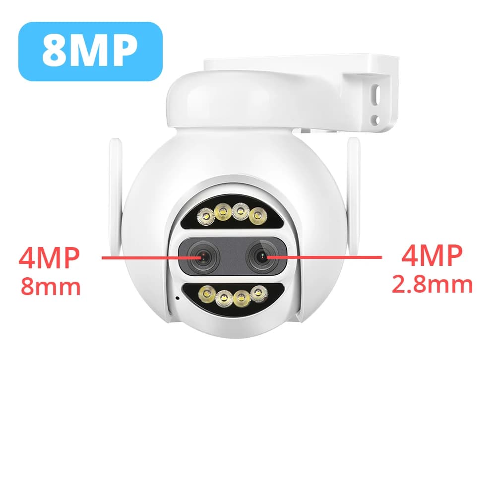 Caméra IP Wifi PTZ 8MP 4K double objectif 2.8mm 8mm 10x Zoom numérique 4MP 2K Surveillance extérieur