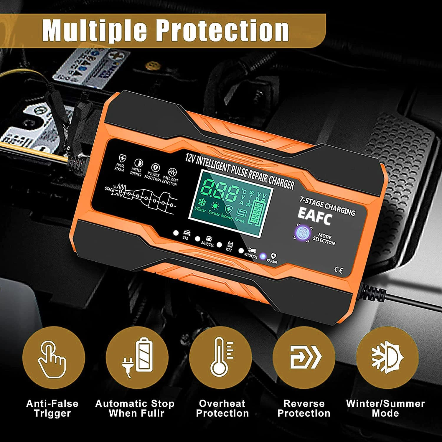 EAFC 12V 12A chargeur de batterie de voiture 240W réparation d'impulsions entièrement automatique ch