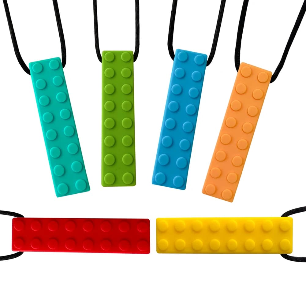 1/6 pièces Collier sensoriel à mâcher en blocs de construction, jouet de dentition en silicone pour 