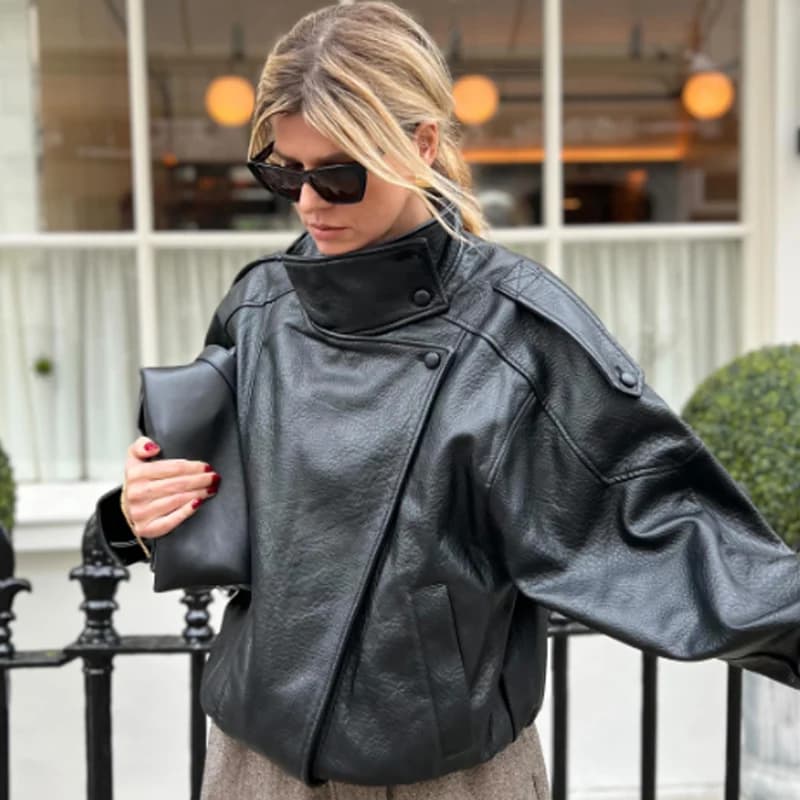 HXAO nouveauté femmes Bomber veste en cuir noir vestes recadrée surdimensionné vêtements d'extérieur