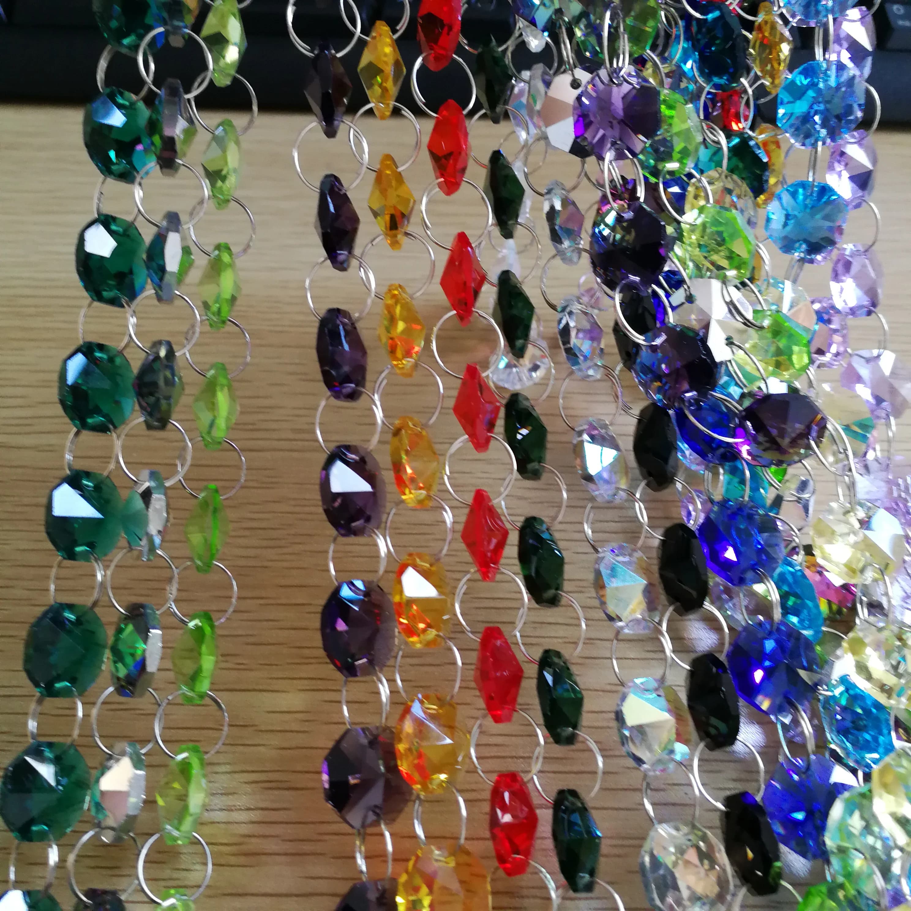 Chaînes de perles octogonales en verre de cristal de 14mm, toutes les couleurs, guirlandes suspendue