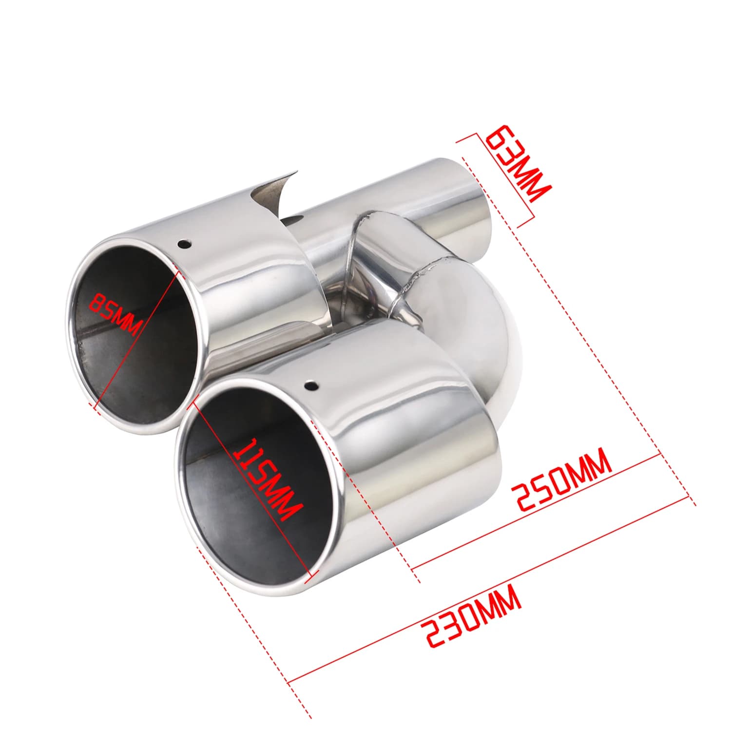 1 pièces en acier inoxydable 63mm entrée double embouts d'échappement voiture ovale silencieux carto
