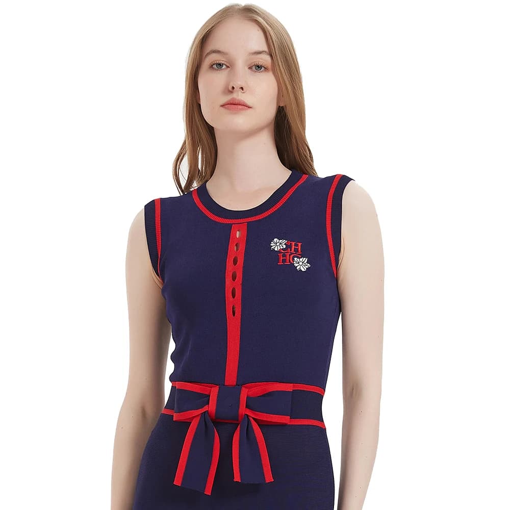 CHCH – robe longue tricotée sans manches pour femmes, tenue d'affaires Simple, bleu marine, nouvelle