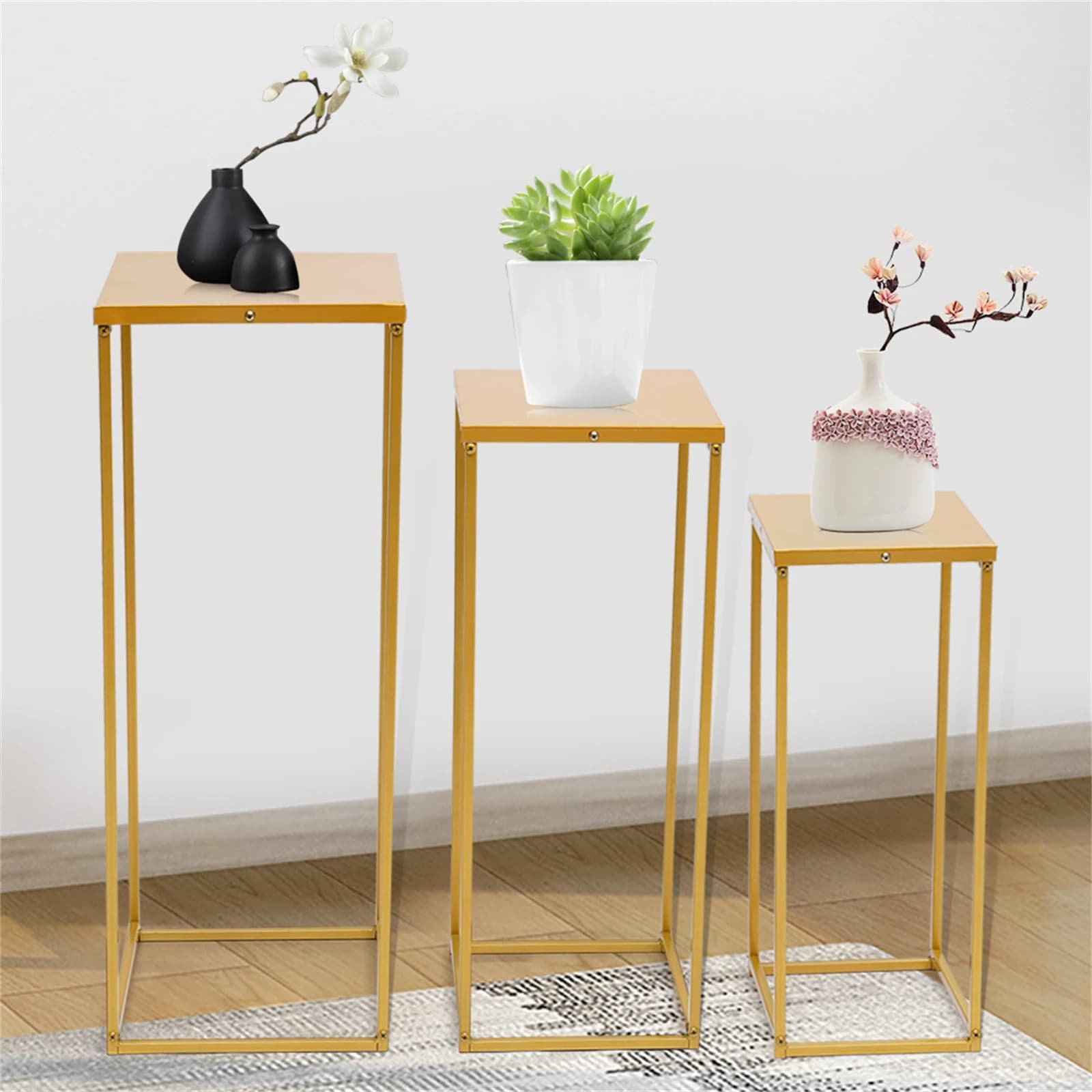 Ensemble de 3 supports de fleurs carrés en métal, support pour plantes, colonne d'art, route, plomb,