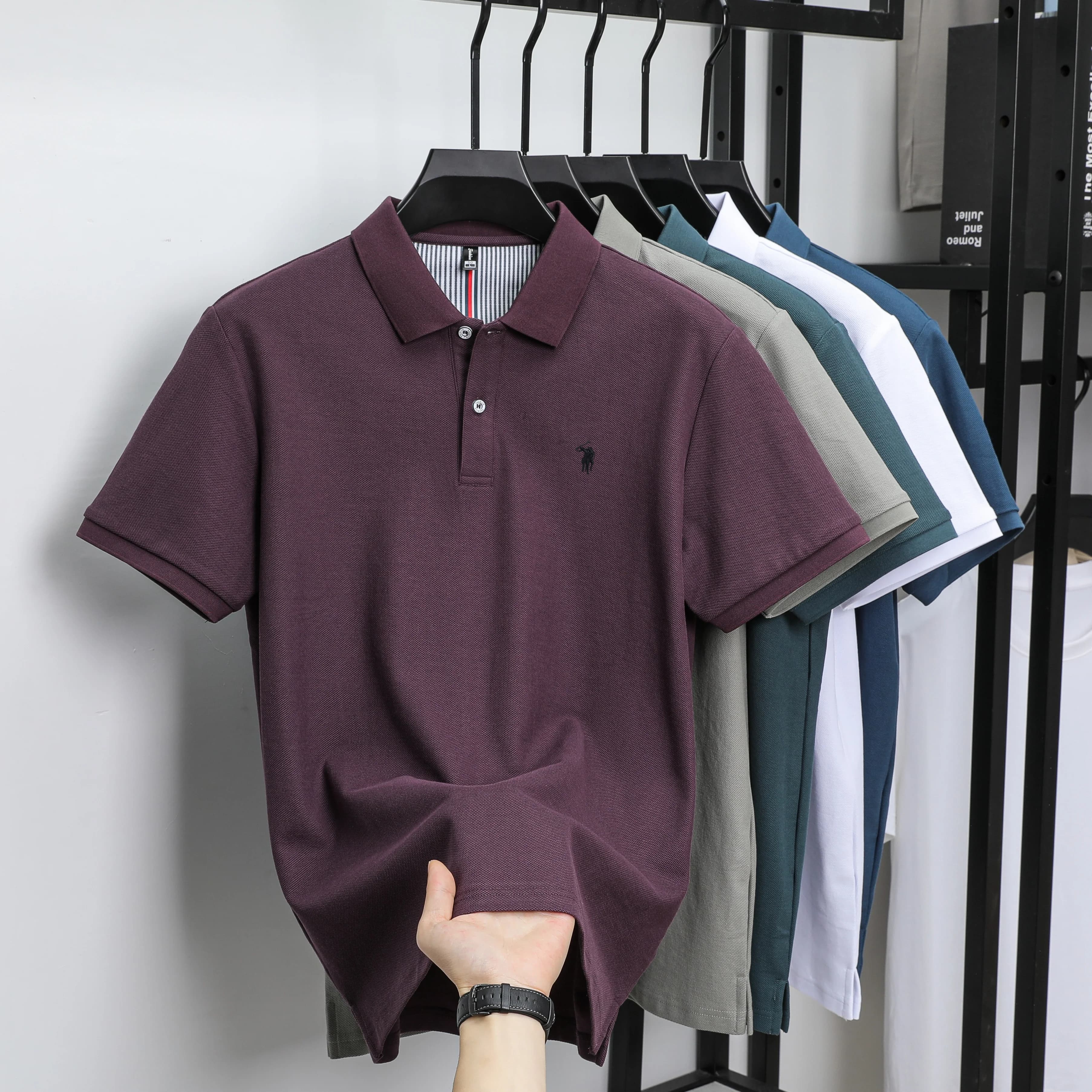 100% pur coton été nouveau à la mode hommes à manches courtes de luxe personnalisé polo d'affaires b