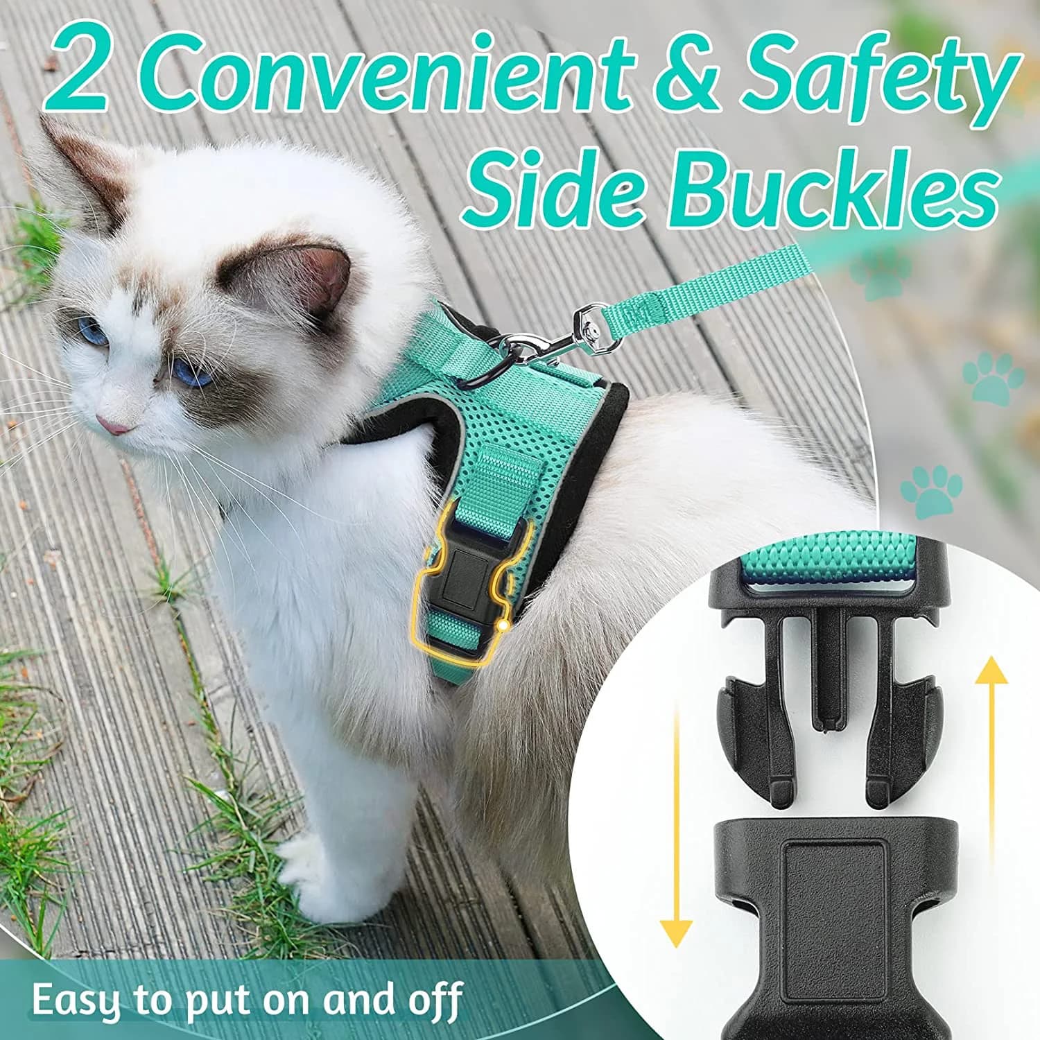 Harnais et laisse pour chat pour la marche, harnais de gilet doux et réglable anti-fuite pour chats,