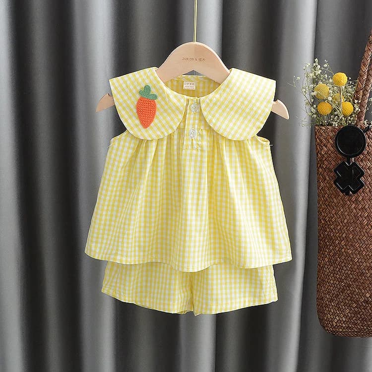 Ensembles de vêtements d'été bébé fille mignon fruits coton filles Plaid douce princesse 2 pièces co