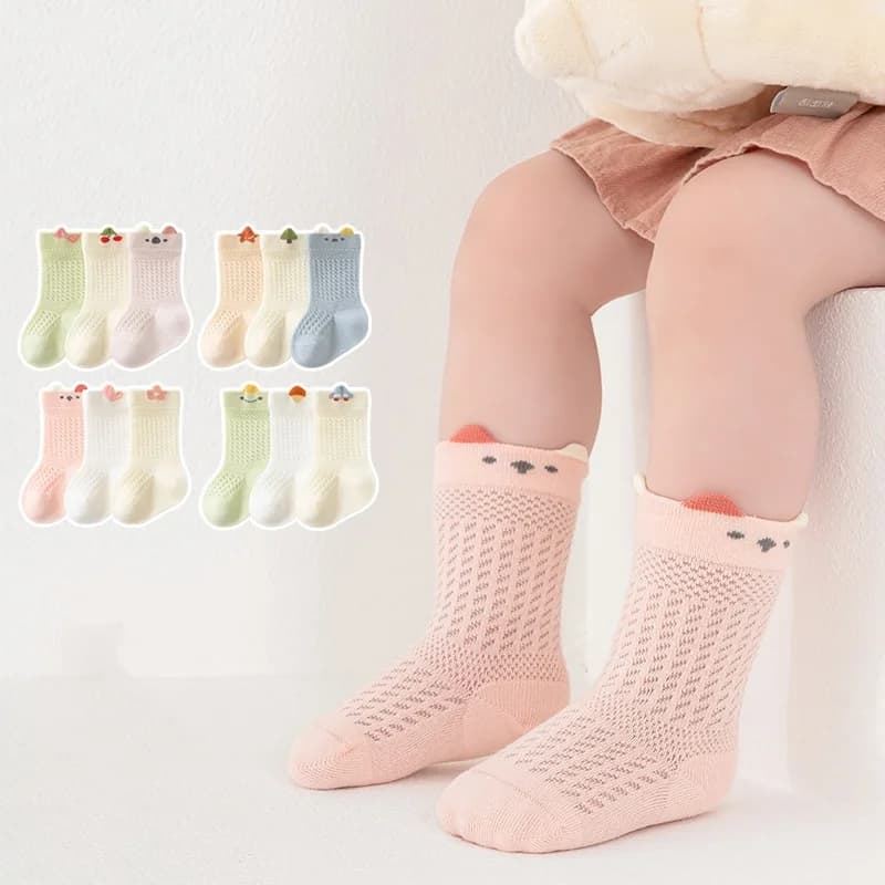 3 paires/lot chaussettes nouveau-né pour fille garçon 0-5 ans été mince coton maille infantile bébé 