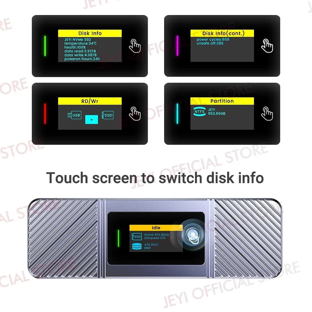 Boîtier JEYI Visual Smart M.2 NVMe NGFF SSD, prend en charge la Protection d'écriture 5s, réconnexio